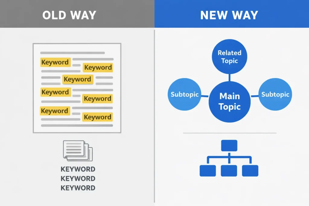 Comparison of traditional keyword SEO vs modern semantic SEO approach for Bangladesh businesses