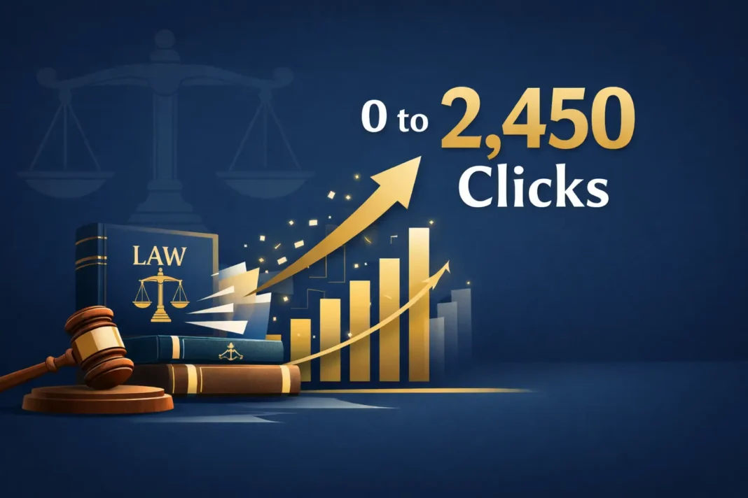 Legal Advice BD Law Firm SEO Case Study Featured Image Legal Advice BD SEO case study showing transformation from zero to 2,450 monthly organic clicks with upward trending analytics graph and legal imagery