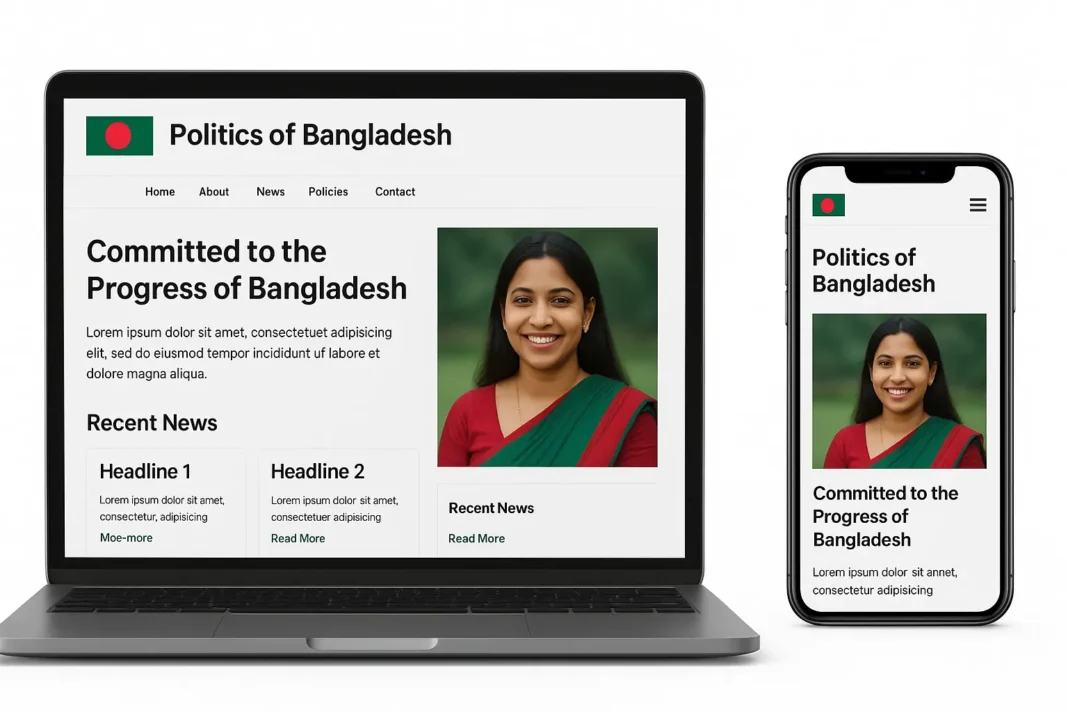 Creating a Professional Political Website in Bangladesh Professional political website displayed on laptop and mobile phone for Bangladesh politicians