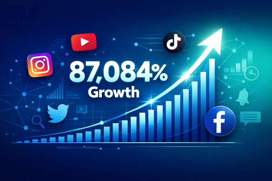 SMMGen SMM Panel SEO Case Study - 87,084% Growth Featured Image SMMGen SEO case study featured image showing 87,084% organic traffic growth from 32 to 27,900 monthly clicks in SMM panel industry