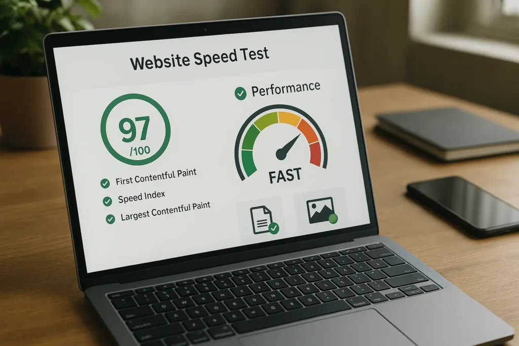 Website speed optimization test results showing fast loading performance for political websites