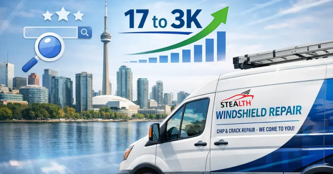 Auto Glass SEO Success Story - Stealth Windshield Repairs Traffic Growth Stealth Windshield Repairs SEO case study showing organic traffic growth from 17 to 3000 monthly visitors with mobile windshield repair service van